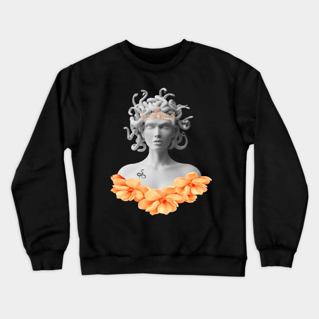 Medusa Gorgon Greek Mythology Orange Floral Crewneck Sweatshirt by Atteestude